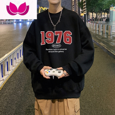 七斓圆领卫衣男生春美式ins潮牌长袖无帽T恤加绒加厚潮流上衣服