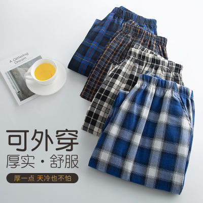 男睡裤长裤磨毛宽松格子家居裤大码居家裤冬非纯棉起居裤
