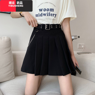YIBUSHENG2020新款百褶裙女夏季黑色工装裙高腰显瘦半身裙bm风裙子A字短裙