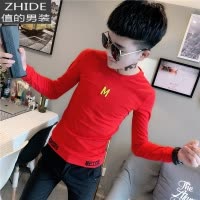 SUNTEK春秋装紧身t恤男长袖潮牌打底衫刺绣上衣精小伙潮流修身卫衣服卫衣