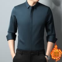 衬衫男士长袖秋冬新款中青年男式时尚休闲加绒纯色衬衣