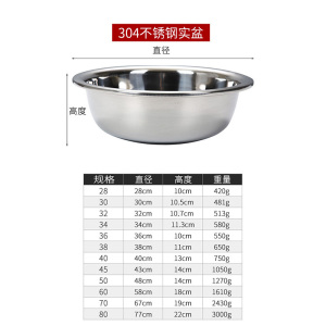 橙亿鸿 304不锈钢盆 特厚洗菜盆 面盆 斗盆 38cm/个