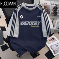 HLCOMAN美式短袖T恤男女款夏季高街潮牌简约字母印花三条杠上衣