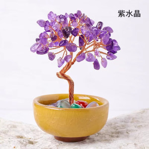 维诺亚黄紫粉水晶桃花树饰品生日礼物陶瓷可爱家居客厅办公礼品摆件