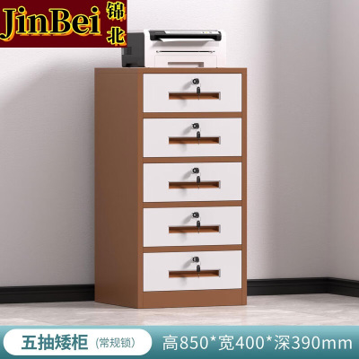 锦北铁皮文件柜矮柜办公柜家用储物柜档案柜资料柜桌下抽屉柜咖白五斗