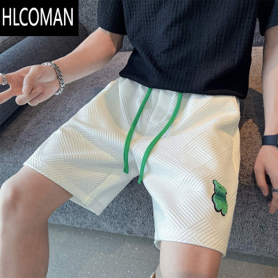 HLCOMAN白色短裤男士夏季2025新款潮牌五分中裤子男装休闲运动沙滩裤