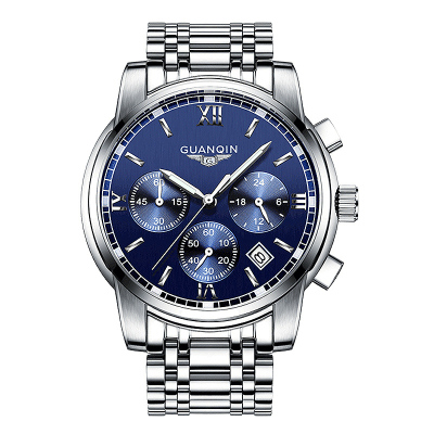 冠琴手表男士石英表多功能计时时尚手表钢带男表夜光防水腕表