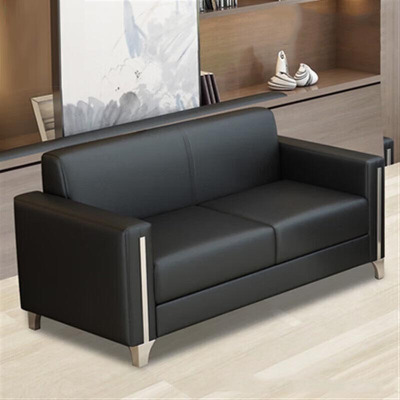 绵冠 简约休闲办公商务接待洽谈西皮沙发 黑色双人位1380*750*800mm