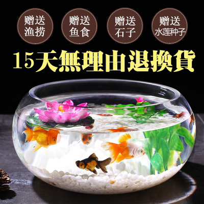 办公室小鱼缸加厚透明玻璃乌龟缸客厅家用桌面圆形迷你小型金鱼缸享弗水族世界