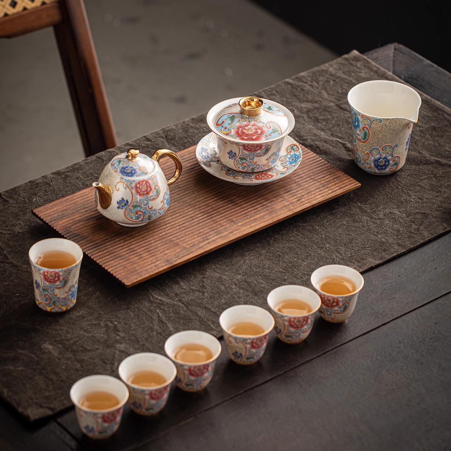 手工银掐丝茶壶陶瓷三才盖碗茶碗公道杯品杯精致功夫茶具礼盒套装
