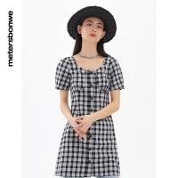 [1件5折价:99.5]美特斯邦威格纹连衣裙女夏季时尚校园风高腰黑色女士裙子