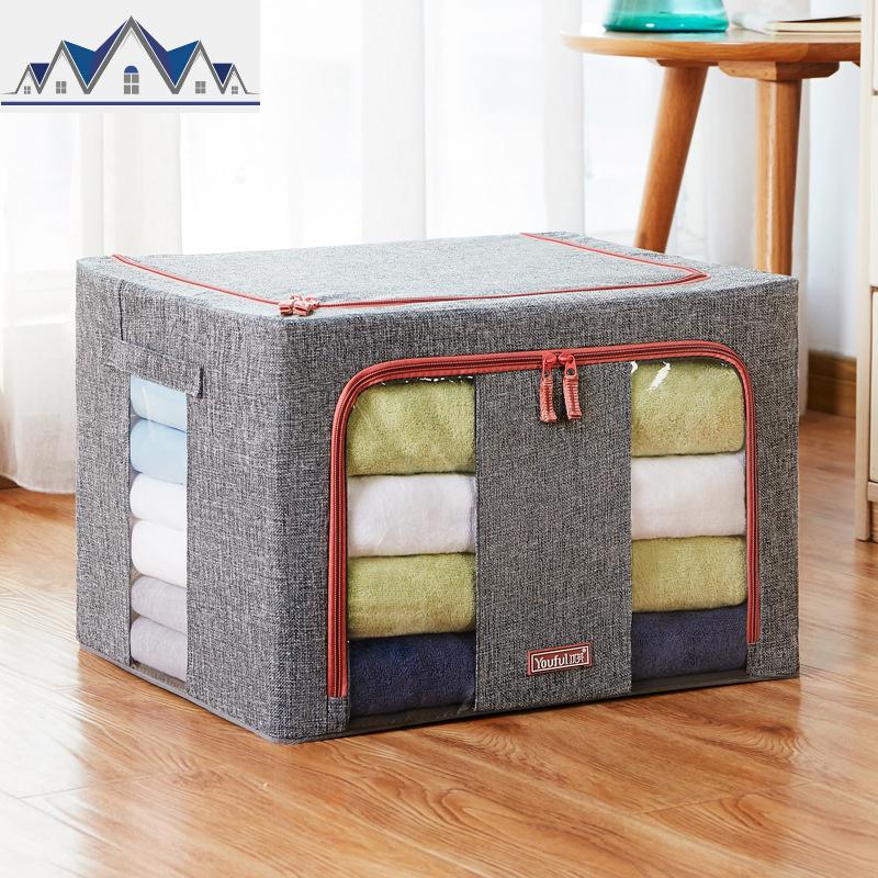 棉服收纳箱布艺整理箱大号衣物钢架储物箱衣柜收纳盒可折叠袋 三维工匠