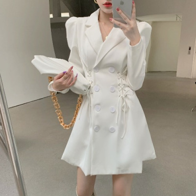 语娄温柔系裙子冬季新款法式气质收腰显瘦性感中长款黑色西装连衣裙女西裤