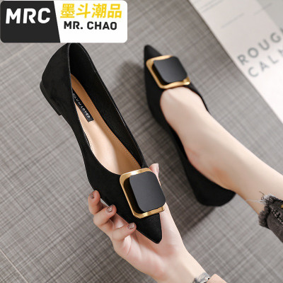 网红单鞋女2020春季新款尖头平底单鞋浅口休闲百搭仙女一脚蹬女鞋墨斗潮品休闲鞋