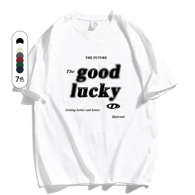 夏季新款纯棉T恤男青少年短袖情侣款圆领印花百搭休闲打底衫潮T恤_352