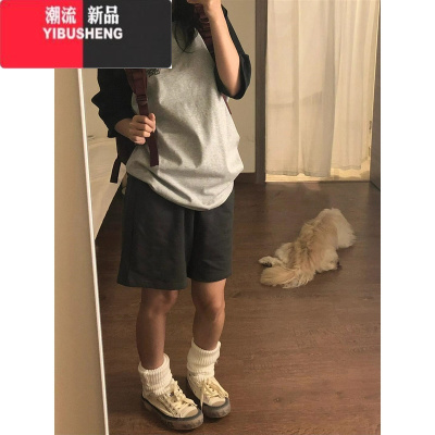 YIBUSHENG美式五分运动短裤女季2024新款休闲宽松bf慵懒直筒半截中裤