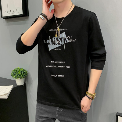 男装长袖T恤秋冬季韩版潮牌纯棉打底衫印花圆领休闲衣服