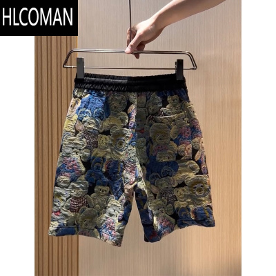 HLCOMAN夏季薄款提花立体小熊短裤男潮牌休闲五分裤子情侣运动透气沙滩裤