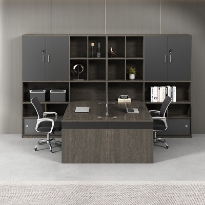 易企采 双人位财务办公桌职员桌椅组合办公室主管桌带高柜会计办公桌子