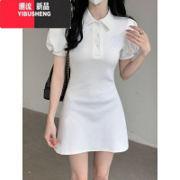 YIBUSHENG法式polo领连衣裙女装季泡泡袖小个子显瘦收腰学院风公主短裙子