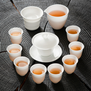 苏氏陶瓷(SUSHI CERAMICS)冰种白瓷茶具套装中国白羊脂玉三才盖碗聚香功夫茶杯礼盒装