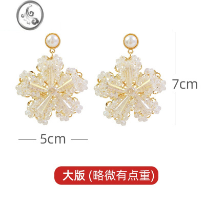 JiMi奢华高级感夸张水晶花朵耳环2023新款潮欧美韩国网红气质大耳钉女