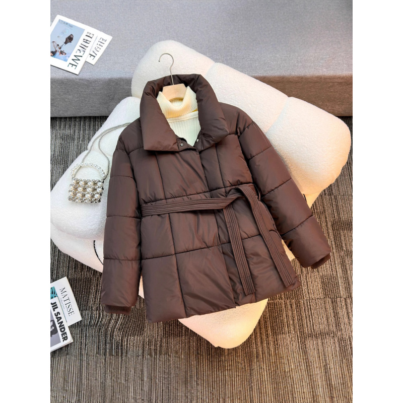 欧洲站冬季新款时尚百搭立领腰带款简约洋气女士棉衣棉服