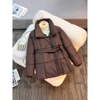 欧洲站冬季新款时尚百搭立领腰带款简约洋气女士棉衣棉服