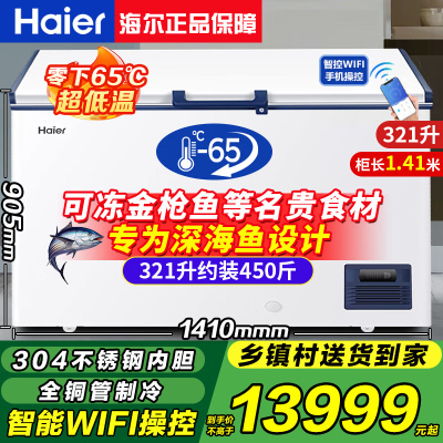 Haier/海尔零下-70度超低温冰柜-60度海鲜柜 实验室超低温冰箱-40 321升零下65度/可冻金枪鱼