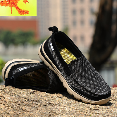 夏季老北京布鞋男透气一脚蹬懒人鞋休闲软底网面轻便帆布鞋男简畅