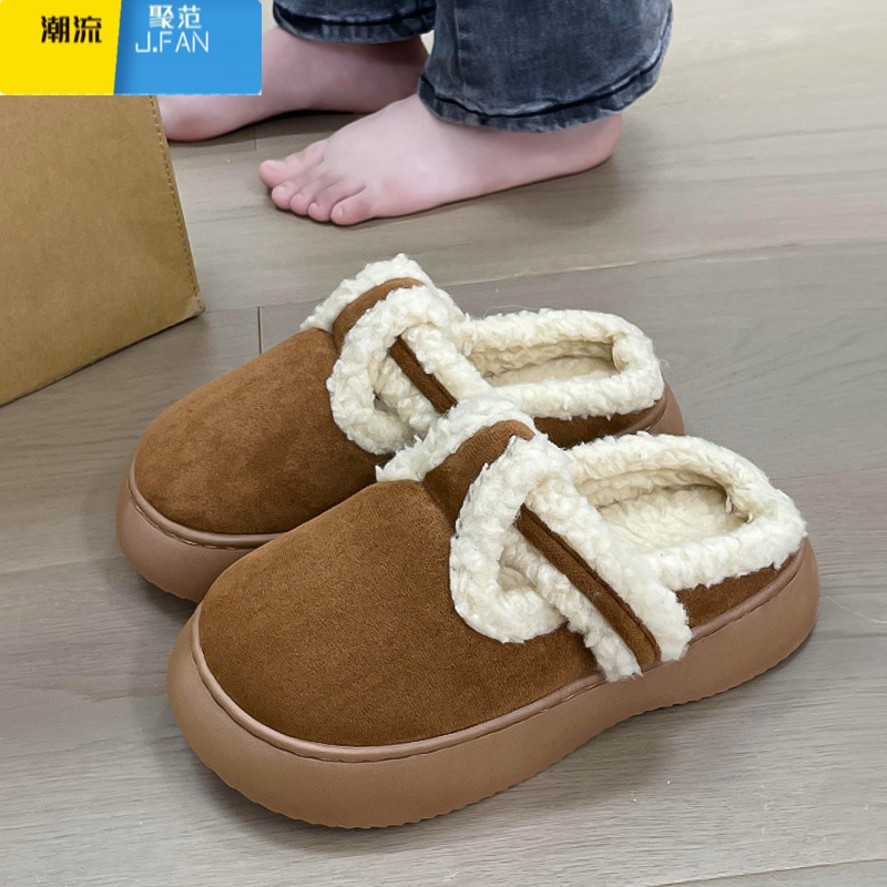 聚范外出穿搭勃肯外穿棉拖鞋女冬季外穿复古美拉德加绒保暖穆勒拖鞋冬