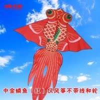 金鱼风筝微风易飞儿童成型新款潍坊风筝水晶线轮套装创意 三维工匠 大烫金鱼绿+18cm水晶2股260米线