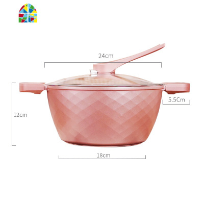 色汤锅蒸锅不粘锅炖锅家用煮锅多功能电磁炉用 FENGHOU 合金色汤锅24CM蓝[可视锅盖+汤勺+蒸笼]