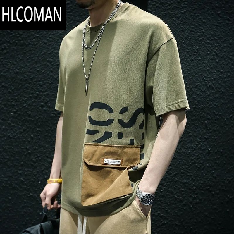 HLCOMAN口袋工装短袖T恤男款夏季新款潮牌百搭宽松大码青年体恤半袖上衣T