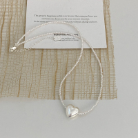 S925纯银珍珠爱心项链女新潮时髦少女风颈链锁骨链春夏配饰潮送女朋友老婆情人节七夕生日礼物