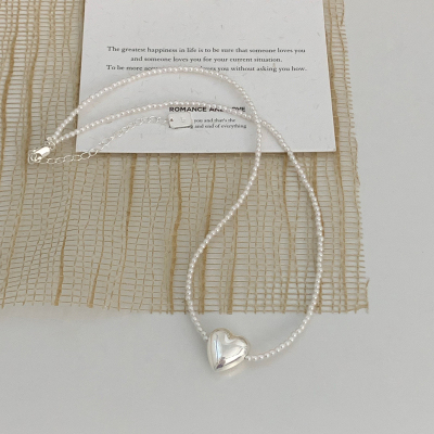 S925纯银珍珠爱心项链女新潮时髦少女风颈链锁骨链春夏配饰潮送女朋友老婆情人节七夕生日礼物