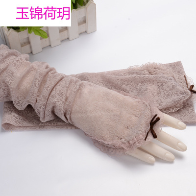 夏季冰丝长款蕾丝防晒薄款手套女长蕾丝电车开车防晒袖套