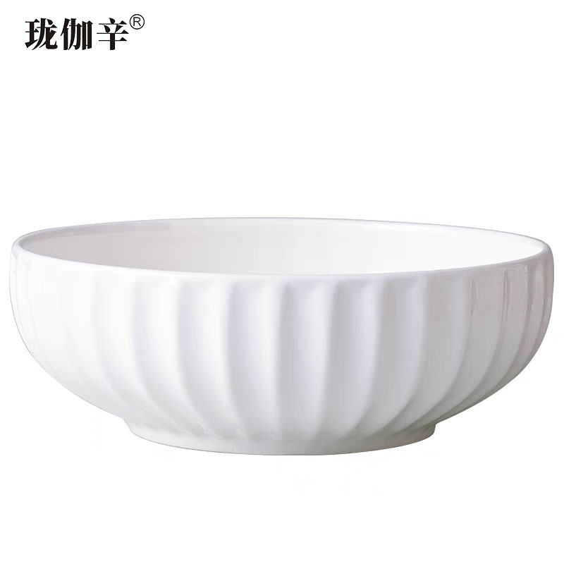 珑伽辛 白色陶瓷大汤碗 南瓜碗 12英寸/个