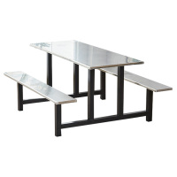 阿拉贡学校食堂不锈钢餐桌椅4人6人8人位员工饭堂连体快餐桌椅组合6人位(黑色支架款)