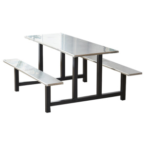 阿拉贡学校食堂不锈钢餐桌椅4人6人8人位员工饭堂连体快餐桌椅组合6人位(黑色支架款)