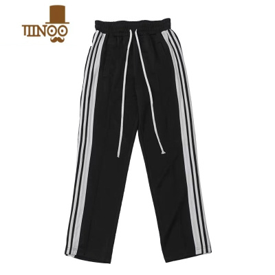 YANXU停机坪潮牌黑白条纹直筒排扣裤高街长裤宽松男女面子嘻哈