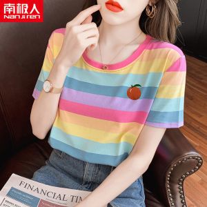 盐系短袖T恤女宽松新款潮韩版条纹衣服ins上衣