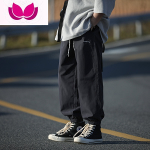 七斓F束脚九分裤男士休闲裤子潮牌哈伦薄款青少年宽松9分小脚裤