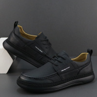 男款头层牛皮皮鞋欧洲站男鞋男士真皮歪头休闲鞋百搭潮流板鞋