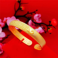 仿真沙金镯子女假黄金镀金古法心经孔雀手镯久不掉色新娘结婚装饰送女朋友老婆情人节七夕生日礼物