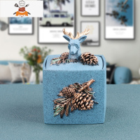 轻奢北欧ins牙签盒带盖棉签盒可爱家用创意组合套装化妆棉收纳盒 敬平 蓝色松果鹿棉签盒牙签筒