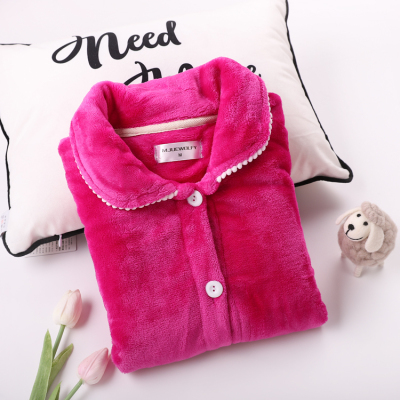 HLCOMAN女士上衣睡衣单件秋冬季珊瑚绒加绒加厚长袖保暖上衣家居服法兰绒