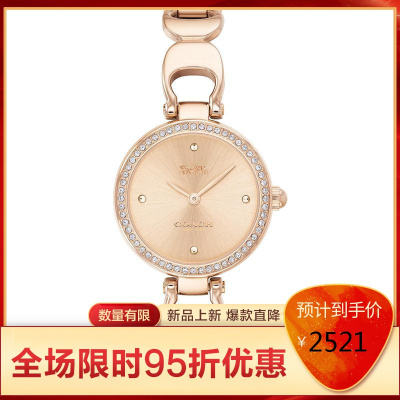 蔻驰COACH2021新款Park帕克系列水晶镶钻26mm女士石英表简约时尚气质防水腕表百搭休闲风Rose_Gold