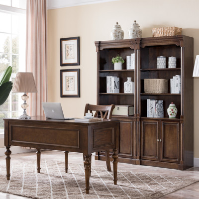 美式书桌闪电客实木办公桌台式电脑桌书桌椅书柜书房套装组合欧式写字