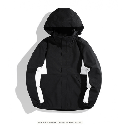 户外运动双面穿冲锋衣男款外套单款耐磨防水登山旅行连帽夹克男装